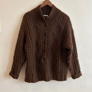 American Eagle Women's AE Oversized Cable-Knit Sweater in Brown